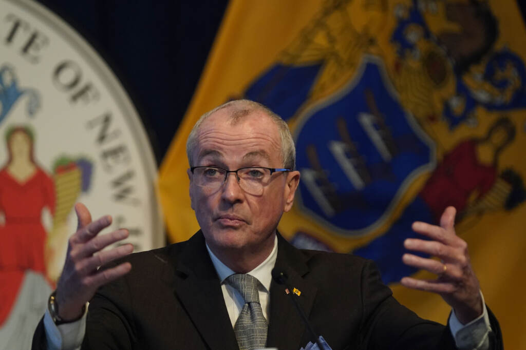 New Jersey Gov. Phil Murphy speaks to reporters during a briefing in Trenton, N.J., on Feb. 7, 2022. New Jersey Governor Phil Murphy speaks to reporters during a briefing