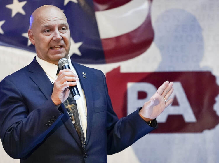 State Sen. Doug Mastriano speaks at a campaign event