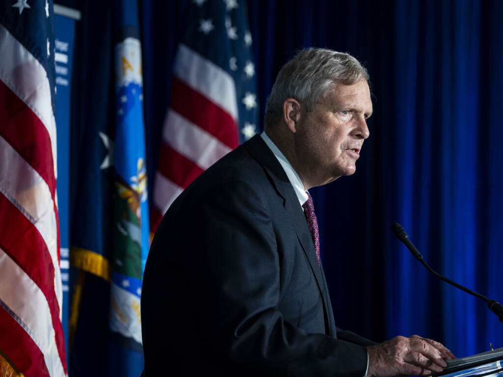 Agriculture Secretary Tom Vilsack speaks at Georgetown University in Washington, D.C., on Wednesday. Agriculture Secretary Tom Vilsack speaks at Georgetown University in Washington, D.C., on Wednesday. (Bloomberg via Getty Images)