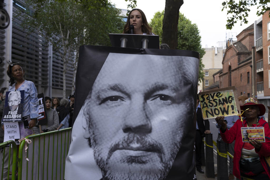 Stella Assange, wife of WikiLeaks founder Julian Assange, speaks in front of the U.K. Home Office in London as protesters demand Julian Assange’s release on May 17. Home Secretary Priti Patel signed the extradition order on Friday. Stella Assange, wife of WikiLeaks founder Julian Assange, speaks in front of the U.K. Home Office in London as protesters demand Julian Assange's release on May 17. Home Secretary Priti Patel signed the extradition order on Friday. (Dan Kitwood/Getty Images)