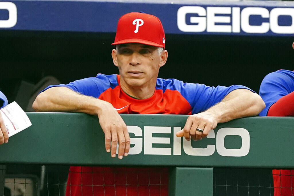 Joe Girardi Philadelphia Phillies manager Joe Girardi watches from the dugout during the first inning of the team's baseball game against the Atlanta Braves on Wednesday, May 25, 2022, in Atlanta.