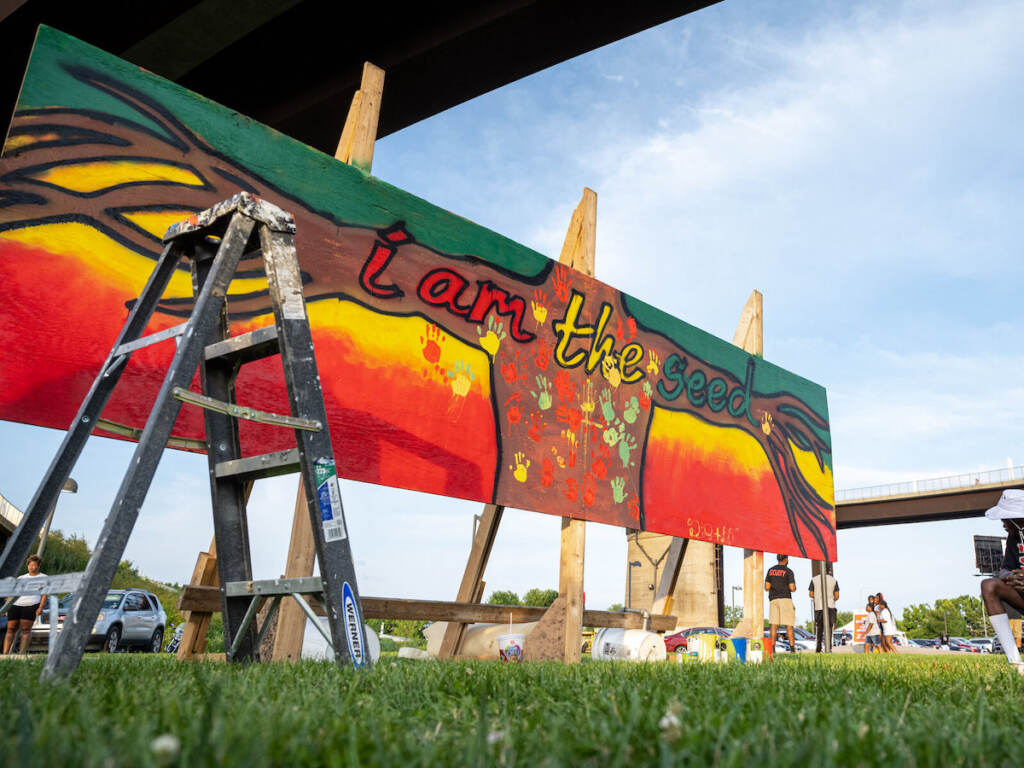 A sign at the Juneteenth Festival in Kentucky reads 