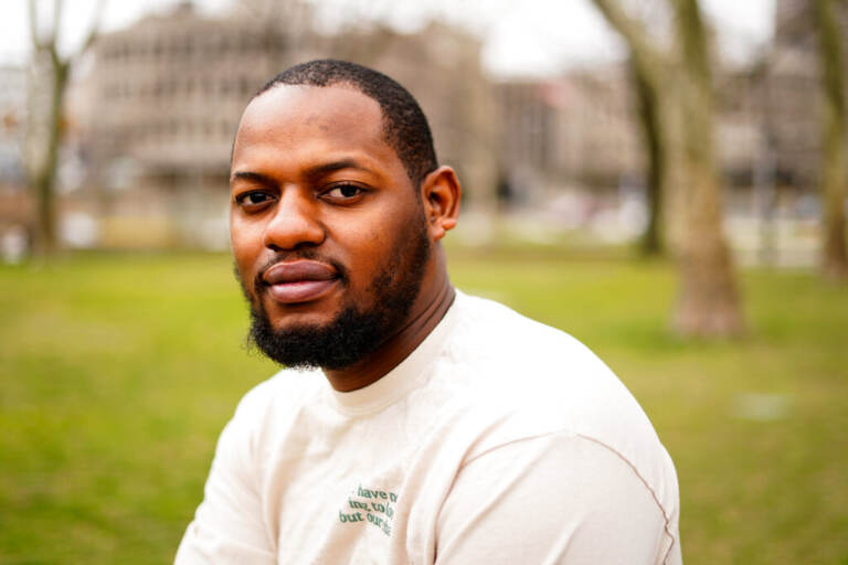 David Harrington poses for a photograph in Philadelphia, on Wednesday, March 23, 2022. Harrington spent a tense eight months in a Philadelphia jail when he was a teenager — the result of a robbery charge in 2014 that automatically sent his case to the adult court system under state law.