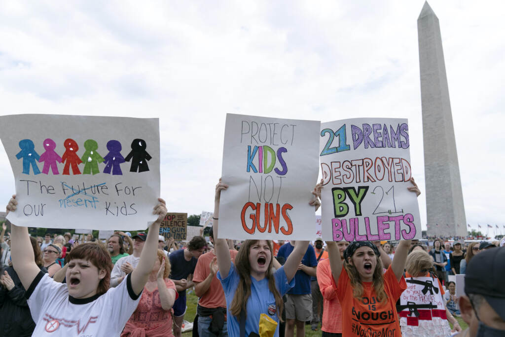 Gun Control Rally People hold signs in the second March for Our Lives rally in support of gun control