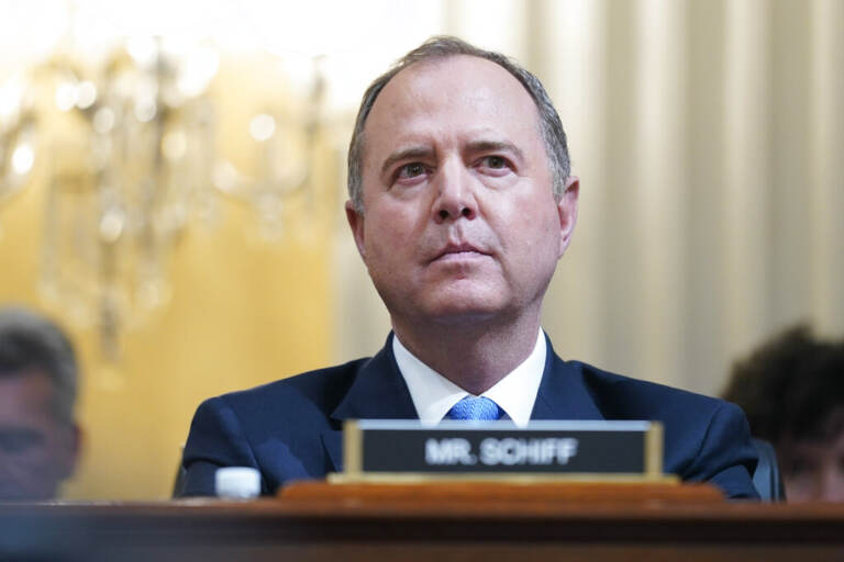 Rep. Adam Schiff, D-Calif., listens as the House select committee investigating the Jan. 6 attack on the U.S. Capitol holds its first public hearing to reveal the findings of a year-long investigation, on Capitol Hill, Thursday, June 9, 2022, in Washington.