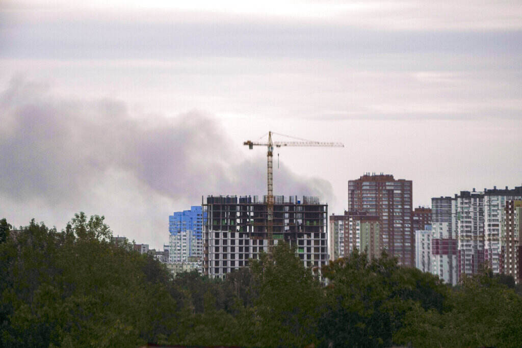 Russia Ukraine War Smoke rises after Russian missile strikes in Kyiv, Ukraine, Sunday, June 5, 2022.