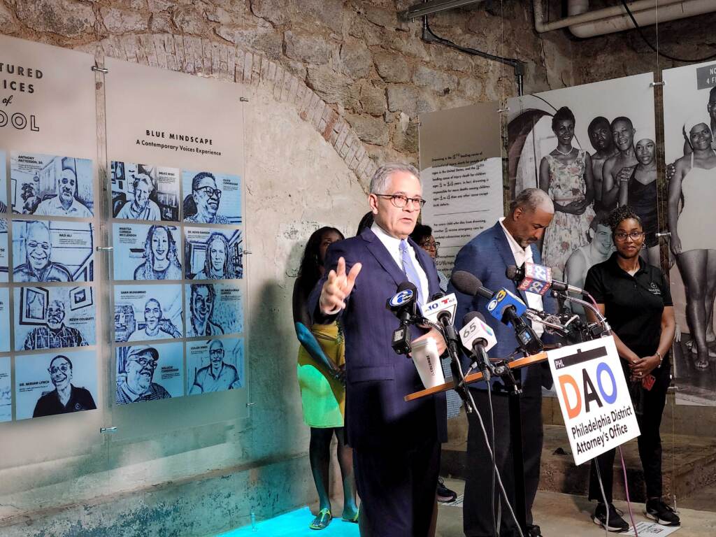 2022-07-11-waterworks-pool-t-macdonald-2 DA Larry Krasner thinks extended hour at Philly public pools could help with violence prevention. (Tom MacDonald / WHYY)