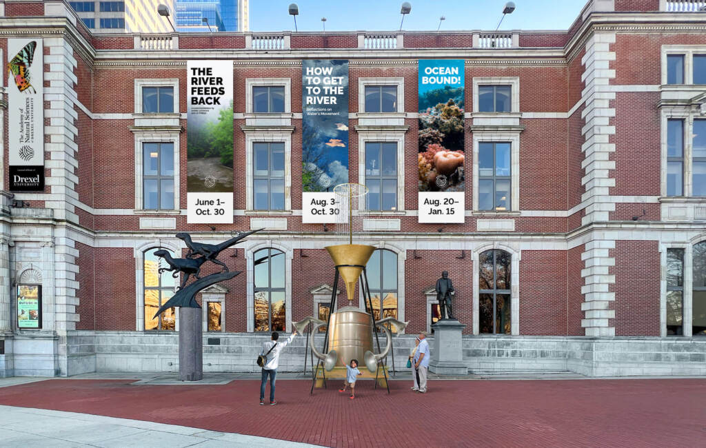 2022 07 28-provided-philadelphia academy of natural sciences-watershed walking tour attunement ''Attunement'' a monumental outdoor sculpture, captures the action of water droplets collecting and illustrates how water from the atmosphere transfers to larger bodies of water. It will be installed outside the Academy of Natural Sciences as part of the Watershed Moment exhibit. (Rendering provided by the Academy of Natural Sciences)
