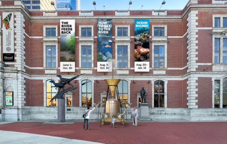 ''Attunement'' a monumental outdoor sculpture, captures the action of water droplets collecting and illustrates how water from the atmosphere transfers to larger bodies of water. It will be installed outside the Academy of Natural Sciences as part of the Watershed Moment exhibit. (Rendering provided by the Academy of Natural Sciences)