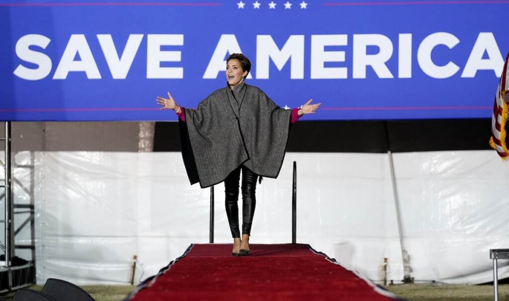 Election 2022 GOP Losers File photo: Arizona Republican candidate for governor Kari Lake acknowledges the crowd at a rally prior to her speaking before former President Donald Trump spoke on Jan. 15, 2022, in Florence, Ariz. (AP Photo/Ross D. Franklin, File)