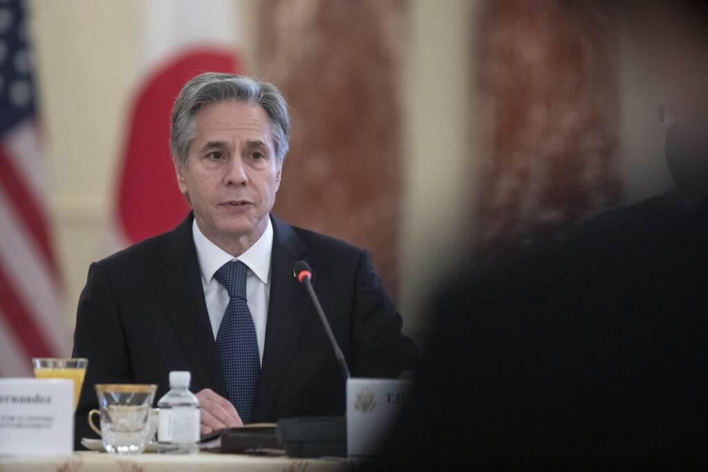 US Japan Secretary of State Antony Blinken speaks during the U.S.-Japan Economic Policy Consultative Committee (EPCC) at the State Department in Washington, Friday, July 29, 2022. (Tom Brenner/Pool Photo via AP)