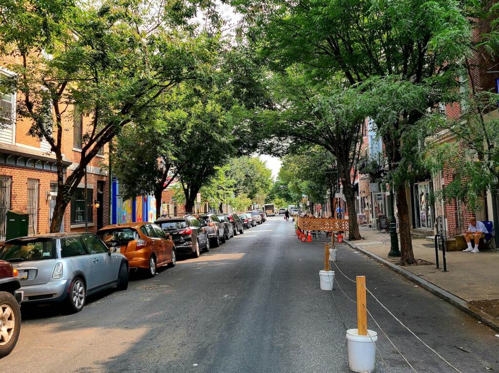 Same-block_-mature-shade-trees-approaching-canopy-closure A block in Philadelphia that shows mature shade trees approaching canopy closure.