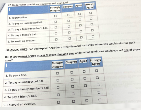 Samples of questions from the ongoing survey asking Philadelphia residents about guns and violence prevention. (Provided by Dr. Jonathan Wilson Jr./Fathership Foundation)