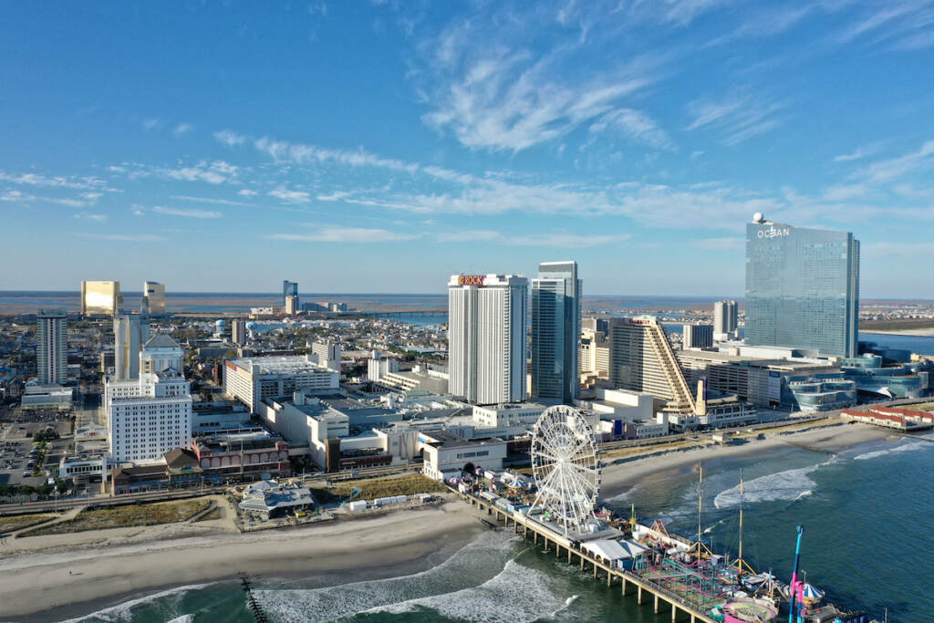 Atlantic City, N.J/USA/Oct. 22, 2019: Atlantic City has had a bump in revenue due to the legal sport A skyline view of Atlantic City