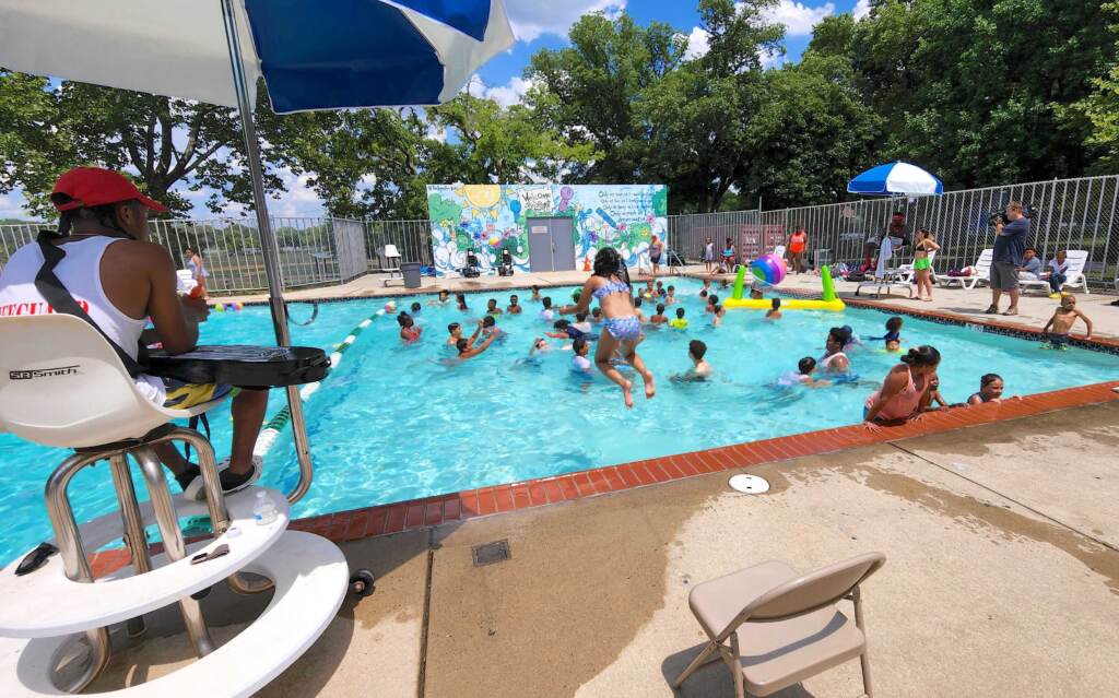 camden-pool-t-macdonald-2022-07-14-2 The pool was packed on opening day at North Camden Community Center, July 14, 2022. (Tom MacDonald / WHYY)