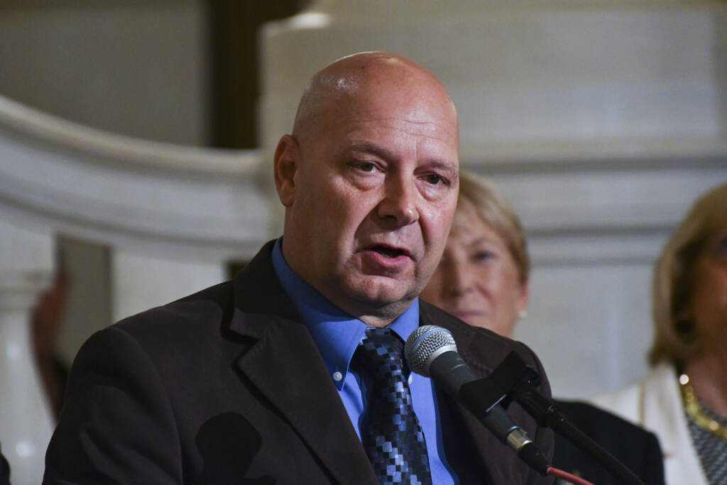 Election 2022 Governor Pennsylvania Doug Mastriano speaks from a podium