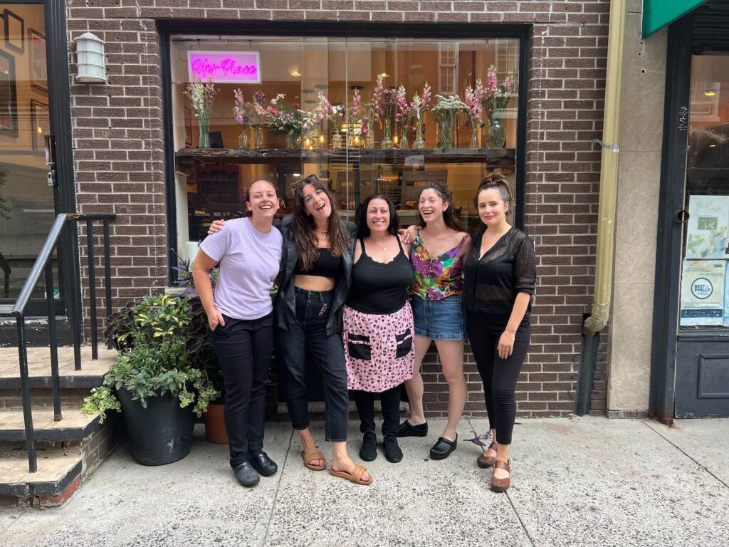 her-place-abortion-funds-fundraiser Women gather in front of the restaurant, Her Place Supper Club.