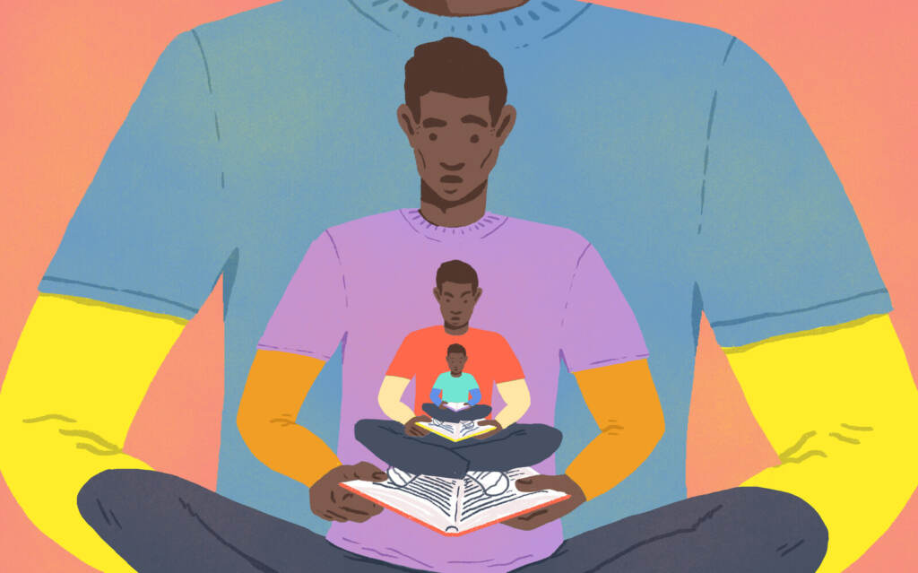 ljohnson_readingmentors An illustration depicting people being supported as they read books.
