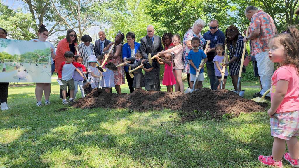 pattison-playground-t-macdonald-2022-07-13-3 Breaking ground on the new Anna Verna Playground in FDR Park in South Philly. (Tom MacDonald / WHYY)