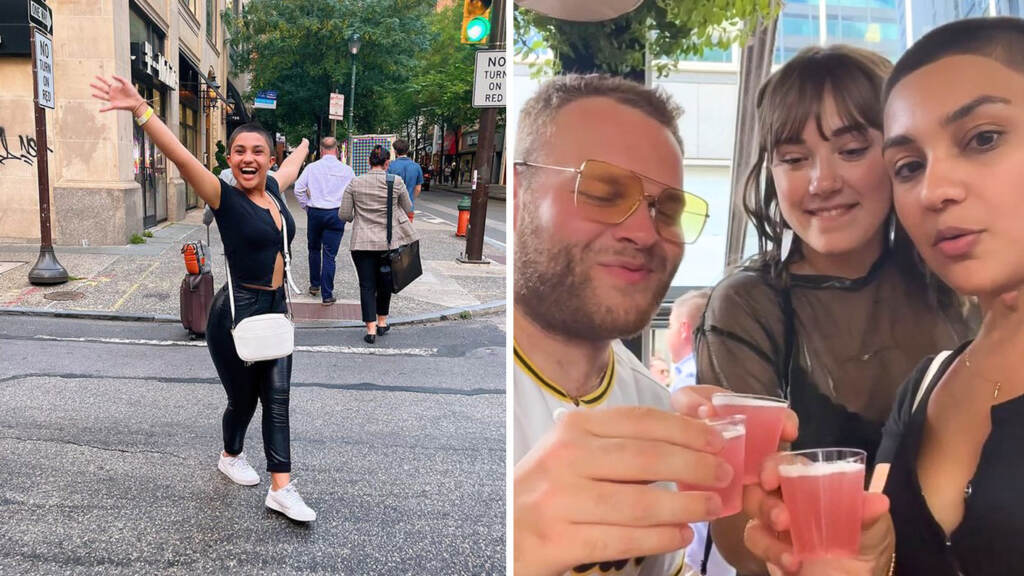 Billy Penn deputy editor Beatrice Forman takes on Center City SIPS with the help of BP intern Emily White and TikToker Bran Edelman. (Beatrice Forman / Billy Penn)