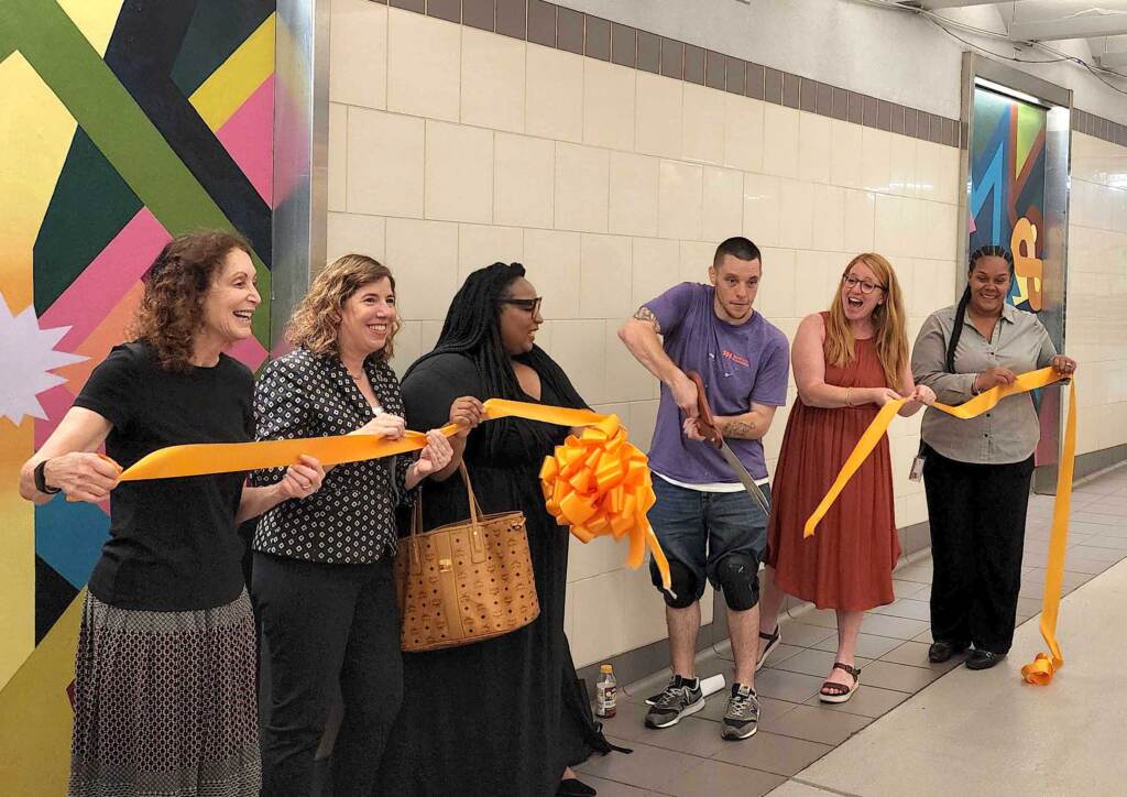 suburban-station-mural-t-macdonald-2022-07-12-1 Ribbon-cutting for the art installation at Suburban Station on July 12, 2022. (Tom MacDonald/WHYY)