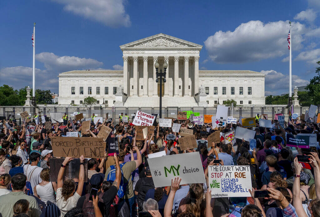 Supreme Court Epic Term People hold signs and demonstrate in front of the U.S. Supreme Court building in Washington, D.C.