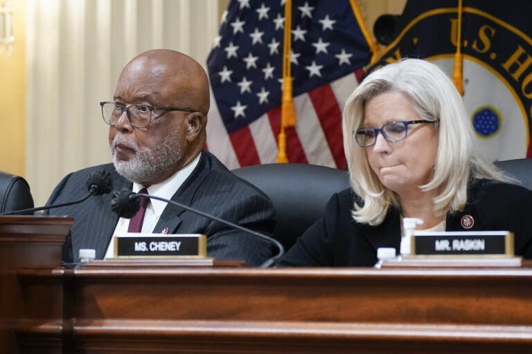 Chairman Bennie Thompson, D-Miss., and Vice Chair Liz Cheney, R-Wyo., listen as the House select committee investigating the Jan. 6 attack on the U.S. Capitol holds a hearing at the Capitol in Washington