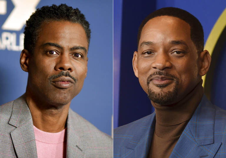 Headshots of Chris Rock, left, and Will Smith, right