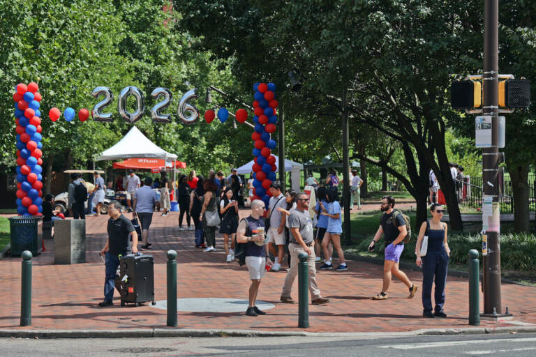 A 2026 banner is seen on the University of Pennsylvania's campus
