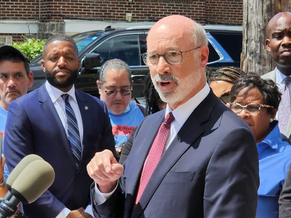 20220812_132805 Pa. Gov. Tom Wolf speaks at a press conference in Wynnefield, Pa. (Tom MacDonald/WHYY)