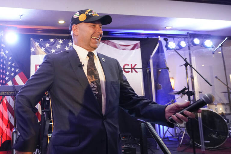 State Sen. Doug Mastriano, R-Franklin, a Republican candidate for Governor of Pennsylvania, speaks in Chambersburg, Pa., Tuesday, May 17, 2022. (AP Photo/Carolyn Kaster)