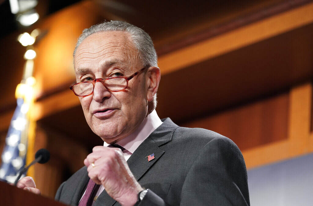 Senate Majority Leader Chuck Schumer of N.Y., speaks during a press conference on the Inflation Reduction Act, Friday, Aug. 5, 2022, on Capitol Hill in Washington. (AP Photo/Mariam Zuhaib)