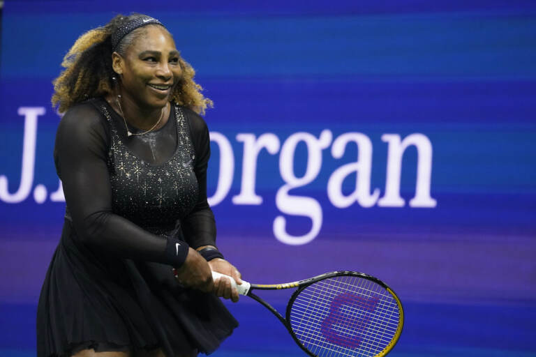 Serena Williams, of the United States, looks to her box during a match against Anett Kontaveit, of Estonia, at the second round of the U.S. Open tennis championships, Wednesday, Aug. 31, 2022, in New York. (AP Photo/John Minchillo)