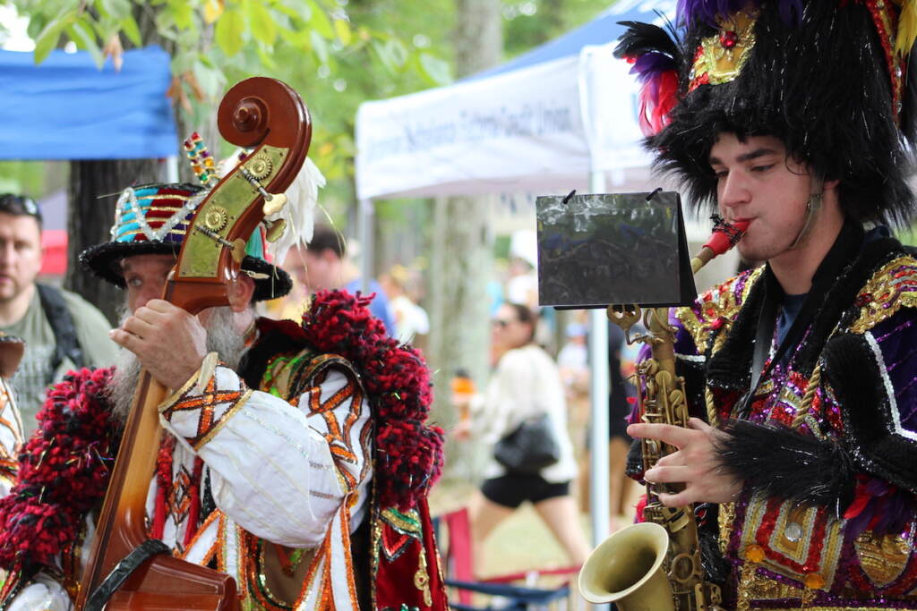 Dozens of musicians lined the Ukrainian American Sports Center playing traditional songs. (Cory Sharber/WHYY)