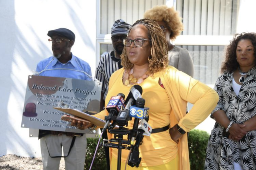 Screen Shot 2022-08-18 at 7.37.32 PM Darby NAACP President Sheila Carter speaks Thursday at a news conference at Sharon Hill Borough Council demanding release of a lawyer's report on the death of Fanta Bility and police policies and procedures on deadly force. Philadelphia NAACP President Cathy Hicks is at far right. (Abdul R, Sulayman/ Tribune Photo)