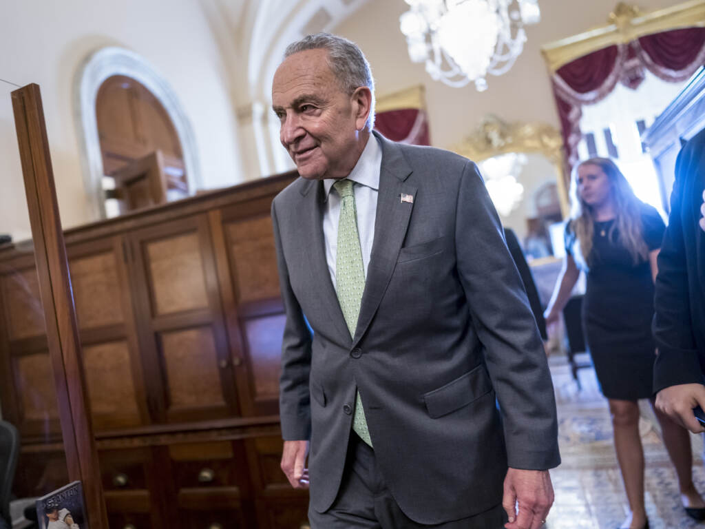 Senate Majority Leader Chuck Schumer (D-N.Y.) said Thursday that the Senate would vote to move forward on the Inflation Reduction Act, the Democrats’ package that tackles climate change, prescription drugs and inflation, this weekend. Senate Majority Leader Chuck Schumer (D-N.Y.) said Thursday that the Senate would vote to move forward on the Inflation Reduction Act, the Democrats' package that tackles climate change, prescription drugs and inflation, this weekend. (J. Scott Applewhite/AP)