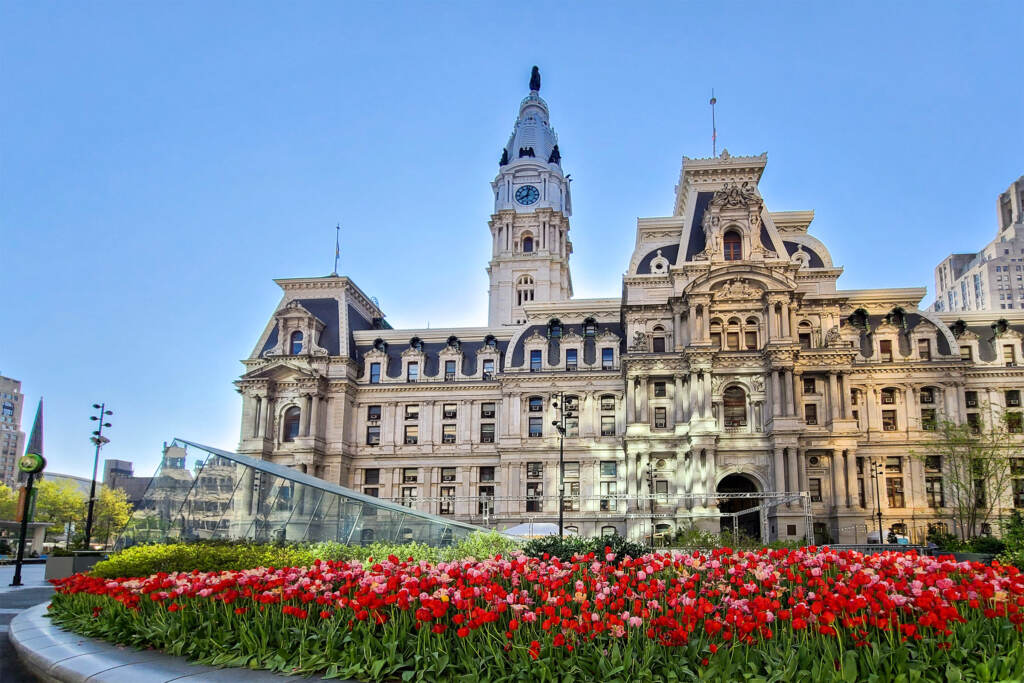 cityhall-tulips Tulips are pictured outside Philadelphia City Hall.