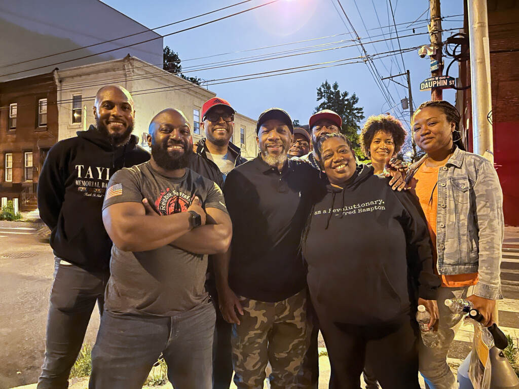 corners-to-connections-b-forman Volunteers with Corners to Connections gather after a night of street outreach. The faith-based coalition patrolled every night in June and is continuing throughout August. From left to right (back row): G Lamar Stewart, Morgan Wilson, Joe Massengale, Mark Christian, Sonya Umble, Tirzah Cannad From left to right (front row): Jeffrey Browne, Julius Renwick Aliya Bradley (Beatrice Forman/WHYY)