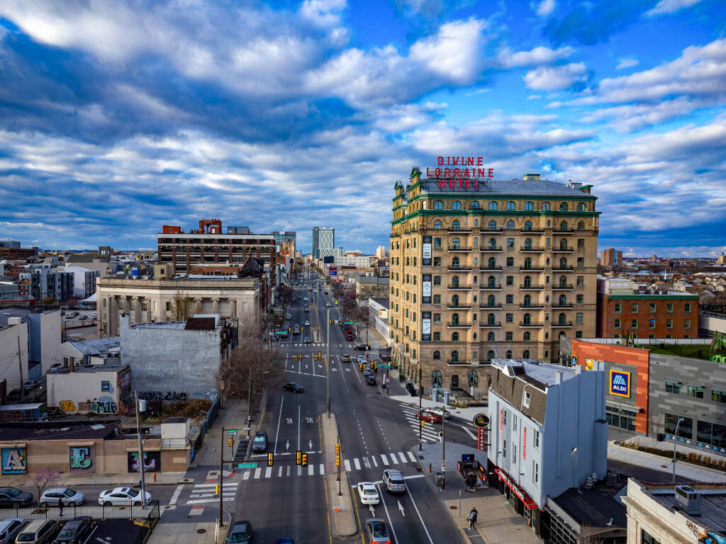 divinelorraine-northbroad Looking up North Broad Street with the Divine Lorraine Hotel visible