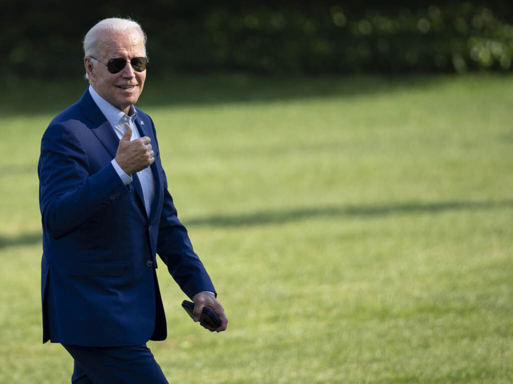 President Joe Biden gestures toward reporters as he departs Marine One and walks to the Oval Office on the South Lawn of the White House on July 20. File photo: President Joe Biden gestures toward reporters as he departs Marine One and walks to the Oval Office on the South Lawn of the White House on July 20. (Drew Angerer/Getty Images)