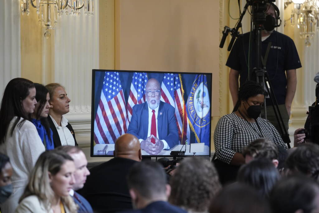 Rep. Bennie Thompson, chair of the Jan. 6 Committee, speaks virtually during a hearing on July 21. Rep. Bennie Thompson, chair of the Jan. 6 Committee, speaks virtually during a hearing on July 21.
(Bloomberg via Getty Images)