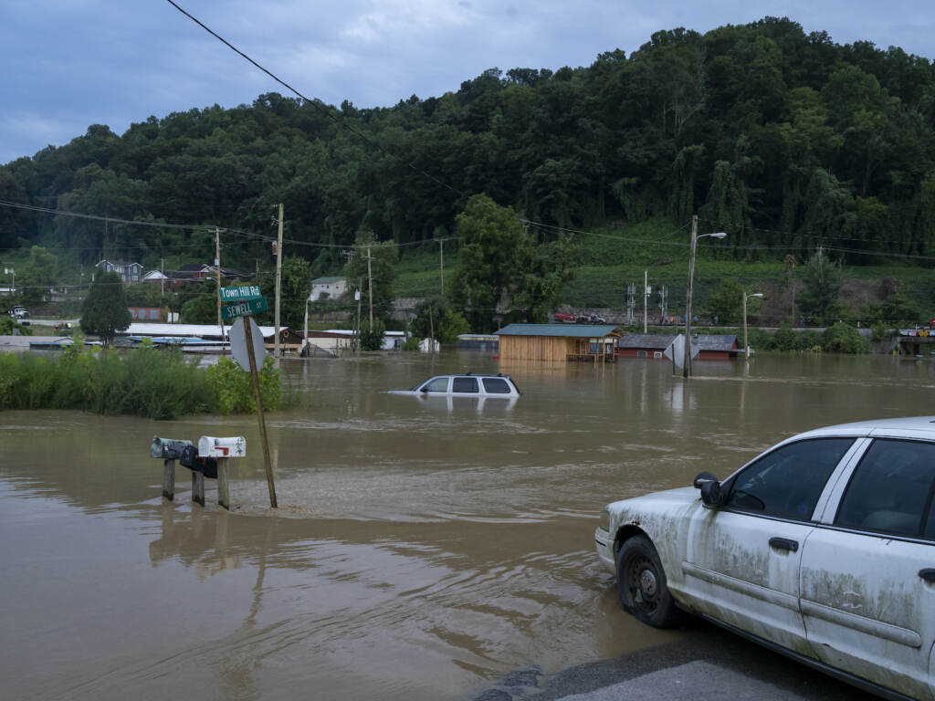 Major Flooding Ravages Eastern Kentucky After Heavy Rains Vehicles are seen in floodwaters downtown in Jackson, Kentucky