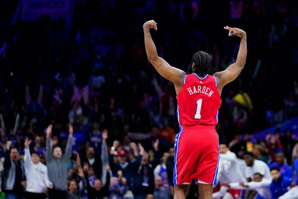 Heat 76ers Basketball Philadelphia 76ers' James Harden reacts during the second half of Game 4 of an NBA basketball second-round playoff series against the Miami Heat, Sunday, May 8, 2022, in Philadelphia. (AP Photo/Matt Slocum)
