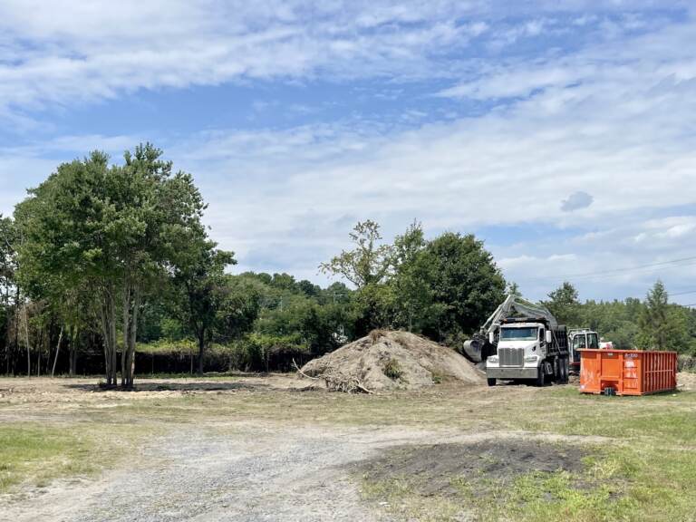 The construction site for the Pallet Village in Georgetown, Delaware. (Johnny Perez-Gonzalez/WHYY)