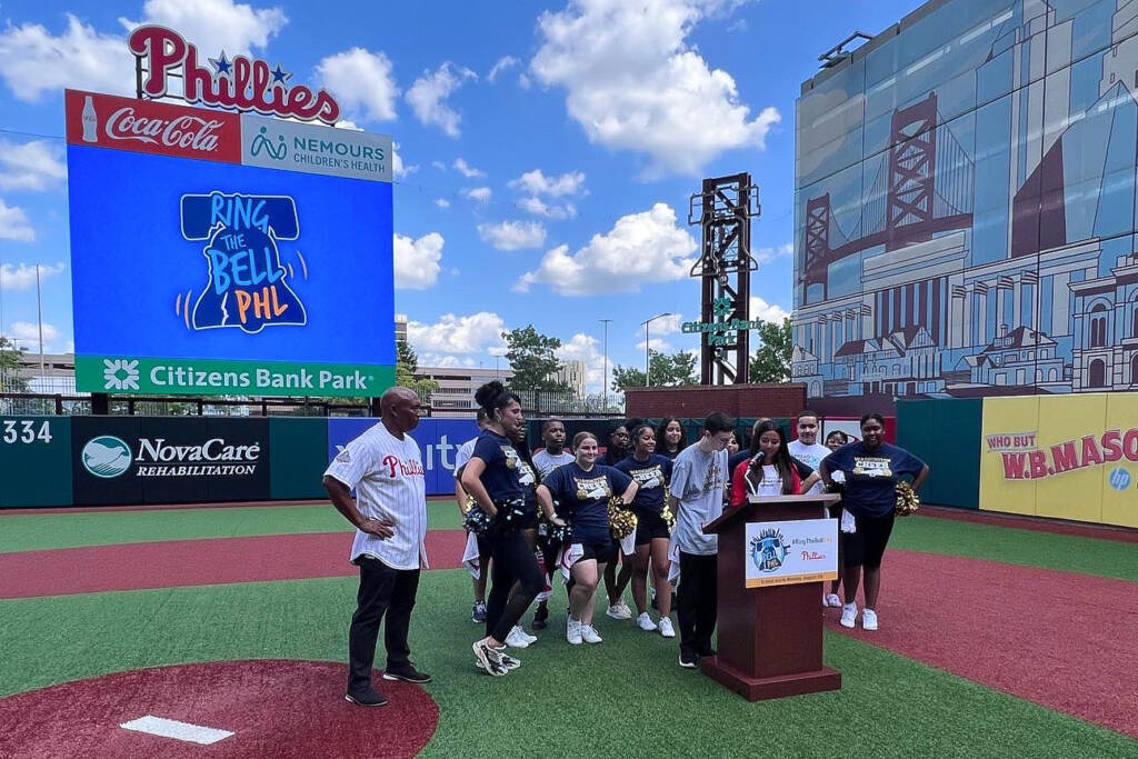 school-district-ring-bell-2022-08-24 'Ringing the bell' at Citizens Bank Park on August 24, 2022, to get ready for the new school year. (Philadelphia School District)
