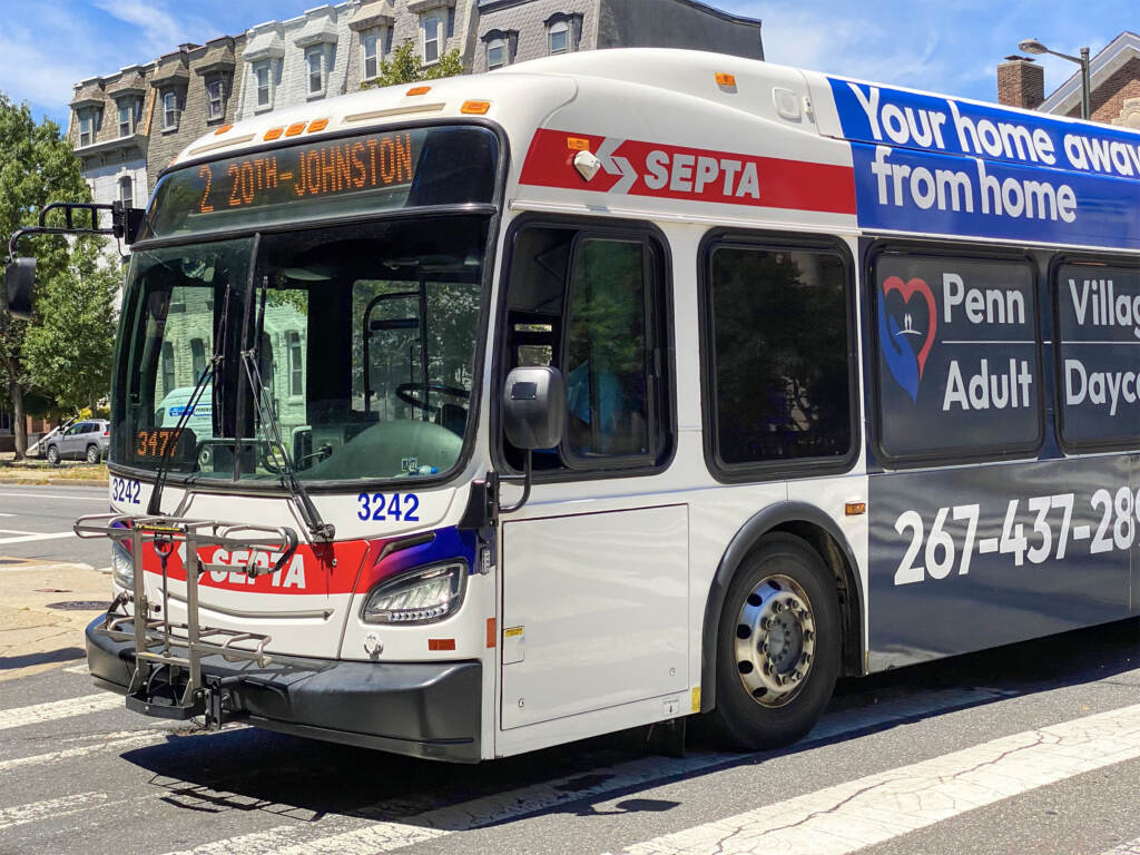 septabus-03 A SEPTA bus is seen traveling down a street in Philadelphia.