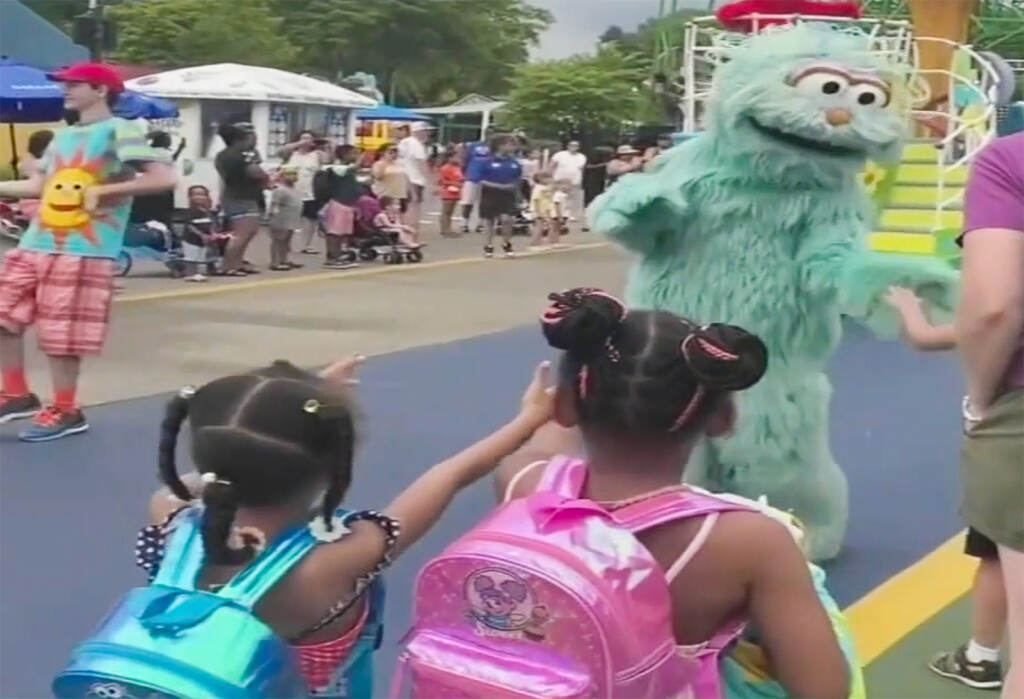 sesame-place-6abc-2022-08-11 SeaWorld's CEO is scheduled to meet with the families of two 6-year-old Black girls who were seen on a viral video being snubbed by a costumed character at Sesame Place. (6abc)
