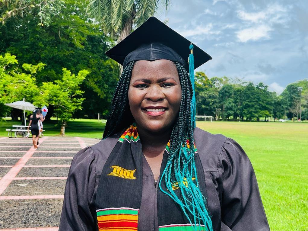 Tawonga Zakeyu of Malawi graduated from Earth University in Costa Rica in December 2021 and now teaches women farmers how to cope with the challenges posed by a changing climate. Hint: Drip irrigation using recycled plastic bottles is a big help during a drought. (Hellenah Khunga)