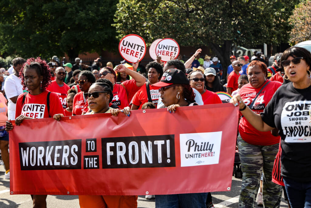 2022 09 05 K PAYNTER LABOR DAY PARADE 2022-9 Members of Philadelphia labor unions marched down Delaware Avenue at the annual Labor Day Parade, September 5, 2022. (Kimberly Paynter/WHYY)