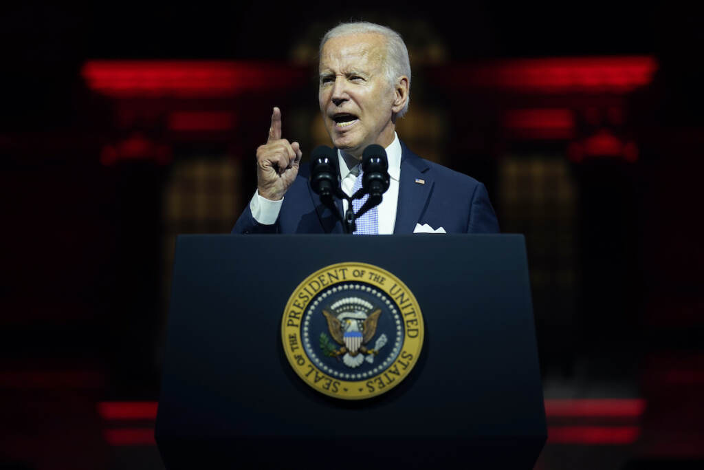Joe Biden President Joe Biden speaks outside Independence Hall, Thursday, Sept. 1, 2022, in Philadelphia. (AP Photo/Evan Vucci)